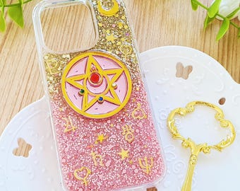 Pink-Gold Glitter Phone Case with Star Charm: Custom iPhone Samsung Case
