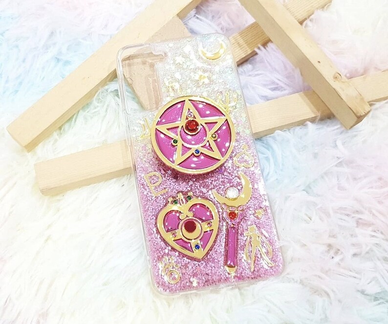 Iridescentpink Glitter Sailor Moon Style Phone Case With a Star