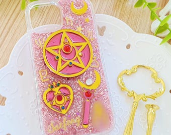 Pink Glitter Phone Case: Star Charm, Planetary Signs, Custom Name