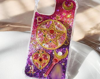 Magical Girl Phone Case: Pink Purple Glitter Resin, Shaker Charm