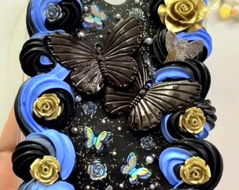 Handmade Decoden Phone Case: Luxury Baroque Butterfly Design
