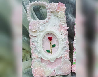 Luxury Baroque Rose Decoden Phone Case: Handmade Custom iPhone Samsung