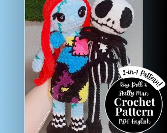 Peut inclure: Patron de crochet pour une poupée en tissu et un squelette. La poupée en tissu est bleue, jaune, rose et violette avec des cheveux roux. Le squelette est noir et blanc. Le patron est disponible en format PDF et est en anglais.