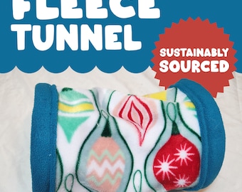 ECO-FRIENDLY Fleece Tunnel for Small Pets, Guinea Pigs, Hamsters, Hedgehogs, Rats, Mice, Ferrets. Festive Winter Christmas Ornament Design