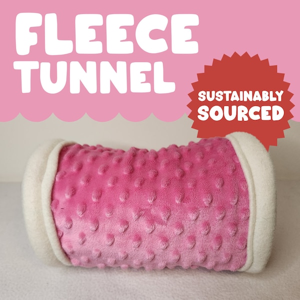 ECO-FRIENDLY Fleece Tunnel for Guinea Pigs, Hamsters, Hedgehogs, Chinchillas, Rats, Small Animals. Pink & White Valentine's Pattern