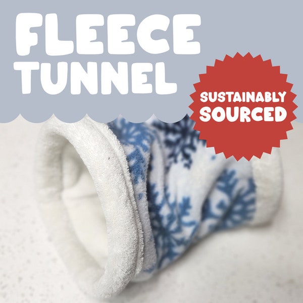 ECO-FRIENDLY Tunnel for Guinea Pigs, Ferrets, Rats, Hamsters, Hedgehogs, Small Pets. Custom Blue Snowflake Design, Great Christmas Gift!