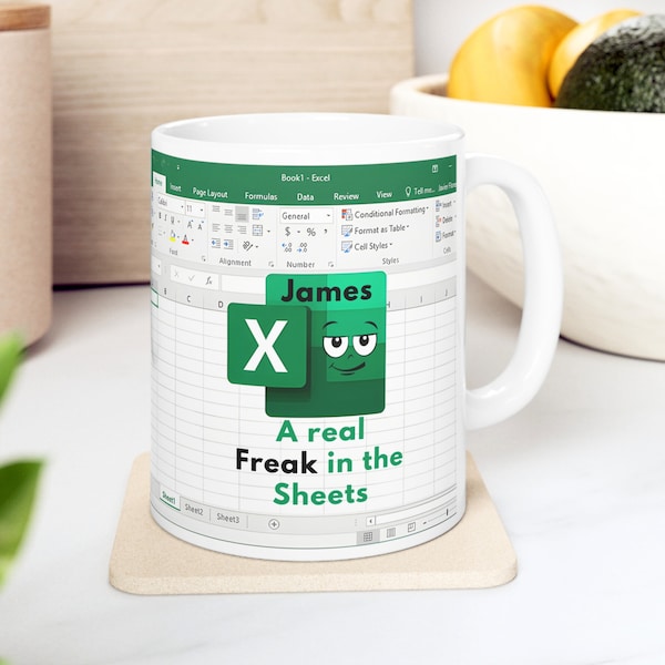 Custom Freak In The Sheets Excel Spreadsheet 11 oz White Coffee Mug, Funny Personalized Unique Coworker Gift, Coffee Cup Gift For Friends