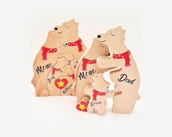 Puzzle personnalisé en bois pour la famille des ours, cadeau souvenir personnalisé pour la nouvelle famille, présentoir en bois bien pensé pour la décoration intérieure