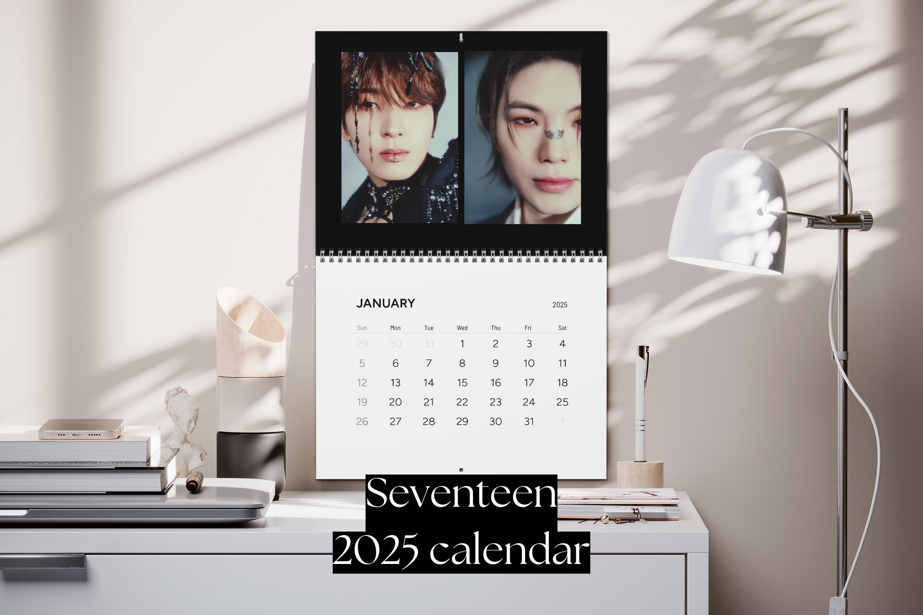 Seventeen Kpop 2025 Wandkalender - Kpop Fan Geschenk, Geschenk für Carat, Bürowanddekoration, Einzigartiges Kalendergeschenk, 12-monatiger Kalender, Kpop Merch