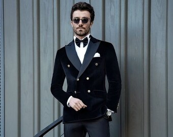 Men velvet Dark Black Suit - Men Elegant Suit/ Gift For Men/ 2 Piece Suit Men/ Prom Suit/ Slim Fit Style Wedding Wear Suit/ Party Wear