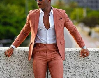 Men Stylish  Peach Suit - Men Elegant Suit/ Gift For Men/ 3 Piece Suit Men/ Prom Suit/ Slim Fit Style Wedding Wear Suit/ Party Wear