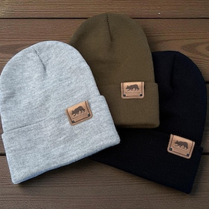 Border Collie Leather Patch Beanie