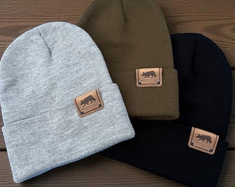 Border Collie Leather Patch Beanie