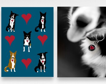 Mix and Match Border Collies and Hearts Valentine Postcards/Mini Artwork