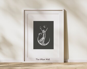 Art Nouveau godin maan illustratie - serene figuur op halve maan bereikende sterren - DIGITALE kunst, AFDRUKBARE Digitale Instant Download