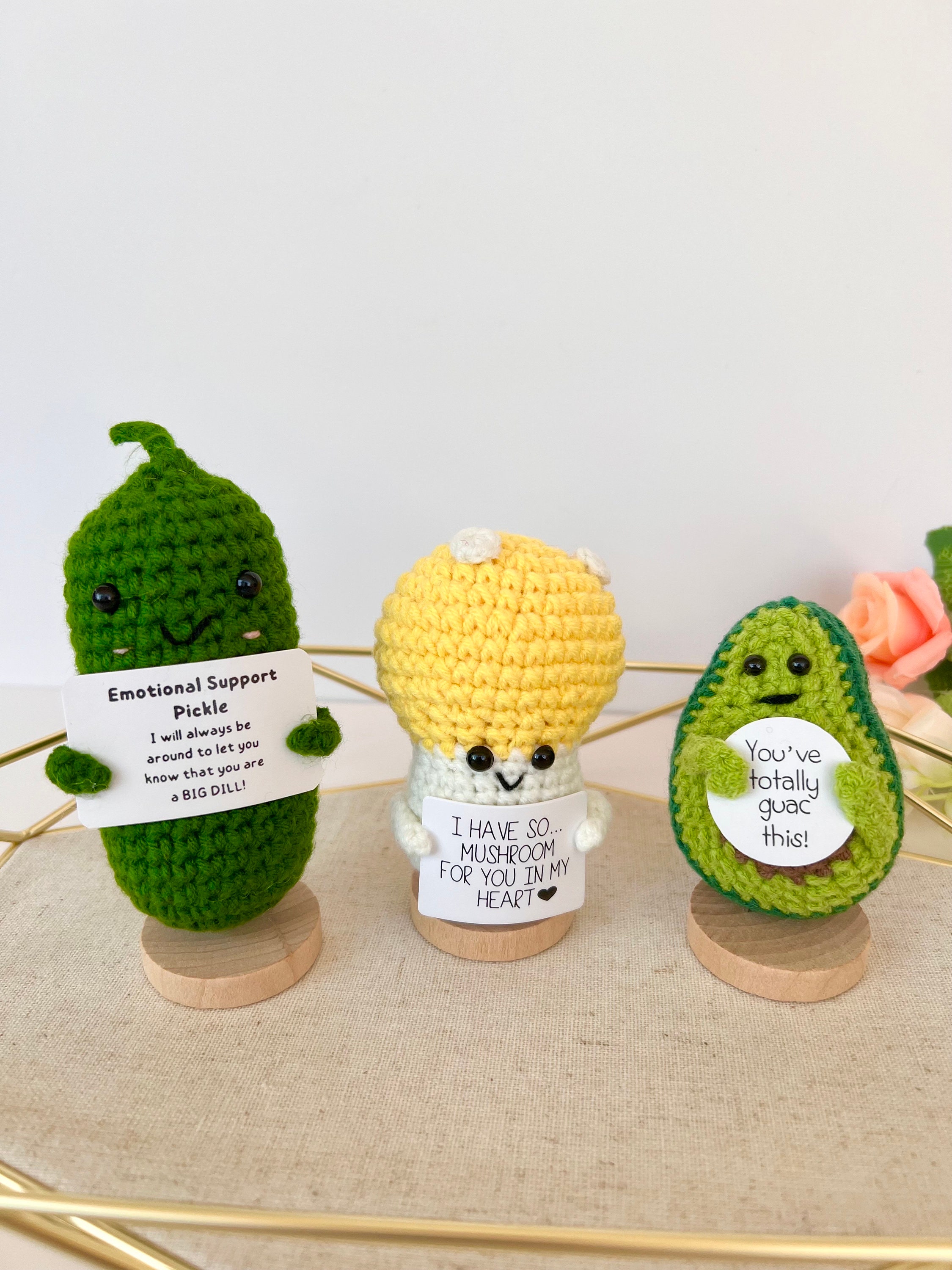 Emotional Support Pickle Gift Family/friends, Handmade Crochet Giftdesk  Ornaments, Stocking Stuffer, Christmas Gift, Cute Avocado, Mushroom 