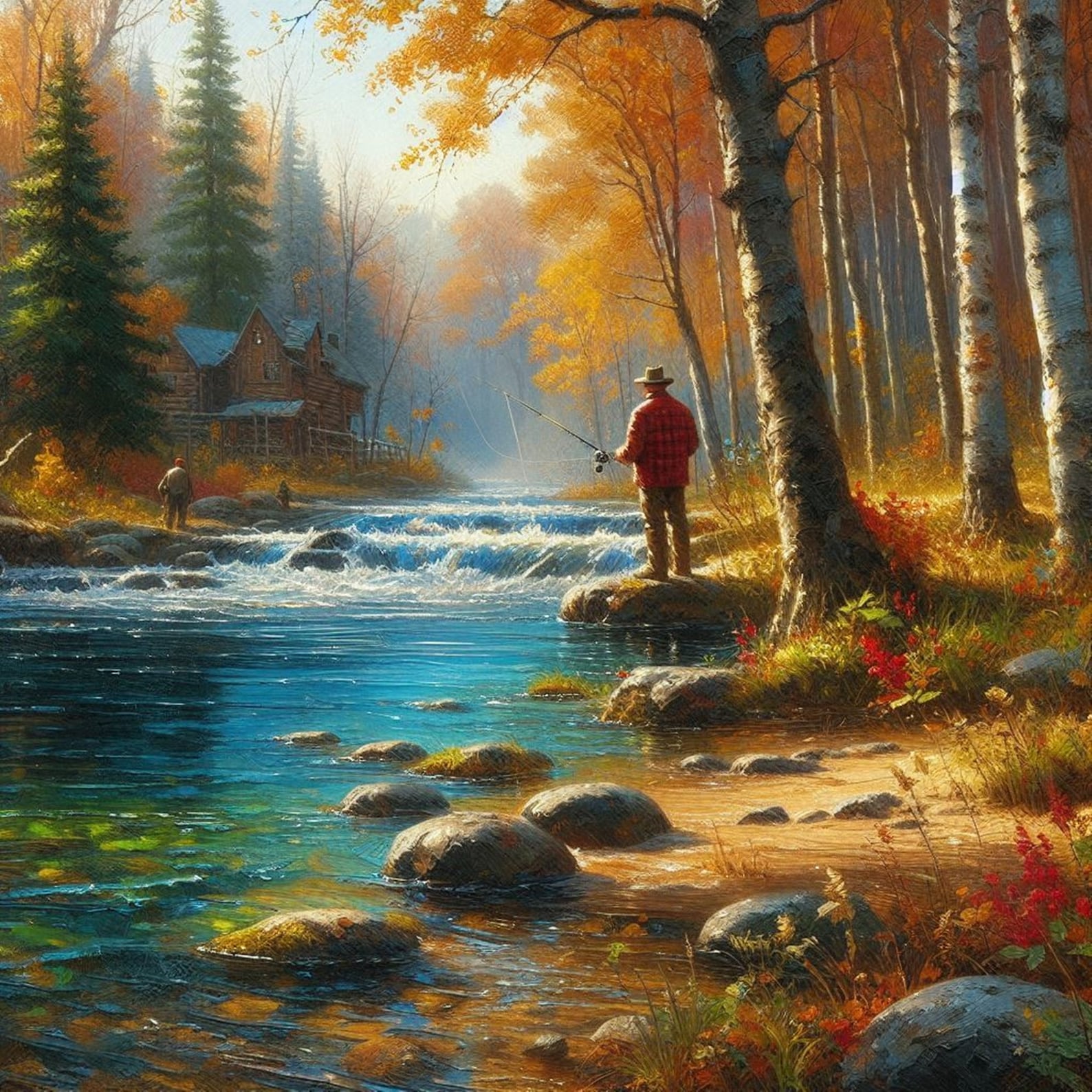 Printable New England Autumn Fly Fishing Painting Print Art No. 9-265 ...