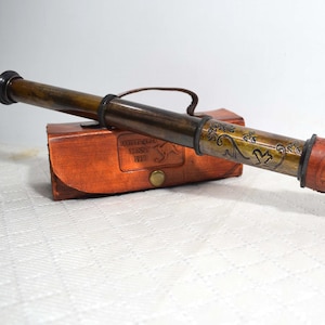 Antique Nautical Telescope  Classic Brass Ship Spyglass with Leather Case with Brass Wheel chain Authentic Elegant Brass Antique