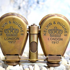 Personalized Engrave Vintage  Kelvin & Hughes London 1917 Brass Binoculars Antique Maritime Collectible Brass Folding Binoculars