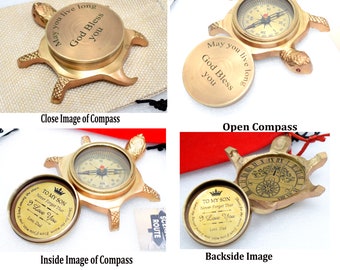 Tortoise Compass, Nautical Compass, Directional Compass, Desktop Compass Gift, Wedding Gift, Birthday Gift, Brass Compass with Jute Pouch