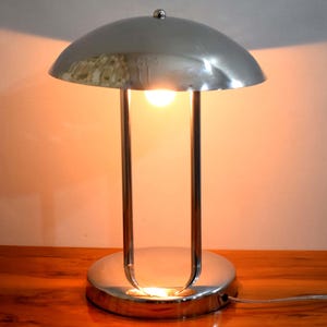 Art Deco Chrome Mushroom Lamp Vintage Modernist Table Light Art Deco Style Table Handcrafted  Lighting Home Lighting Any Occasion Gift