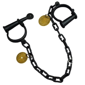 Handcrafted Iron Handcuff Replica Rustic Home Décor with Brass Accents Working Shackles With Long Chain for Collectors & History Lovers