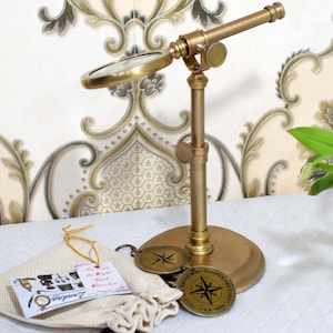 Brass Tabletop Magnifying Glass Personalized Gift Custom Engraved Magnify With Adjustable Stand Anniversary, Present, Gift, Father Gift