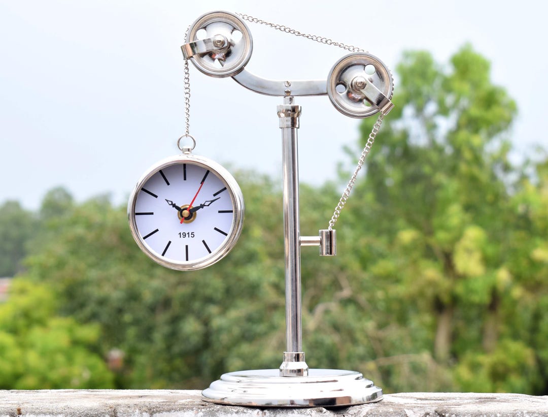 Tabletop Pulley Clock With Rotating Wheels Sophisticated Battery ...