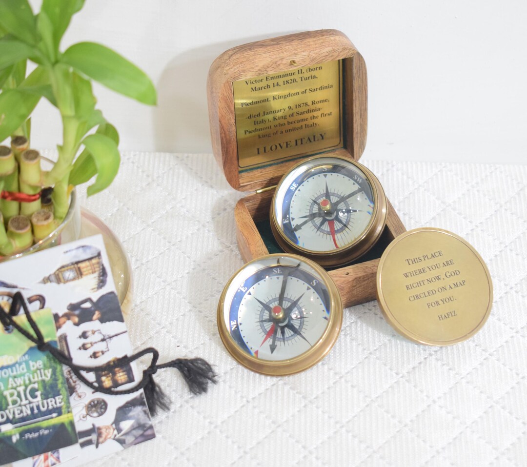Brass Personalized Compass With Elegant Premium Wooden Presentation Box ...
