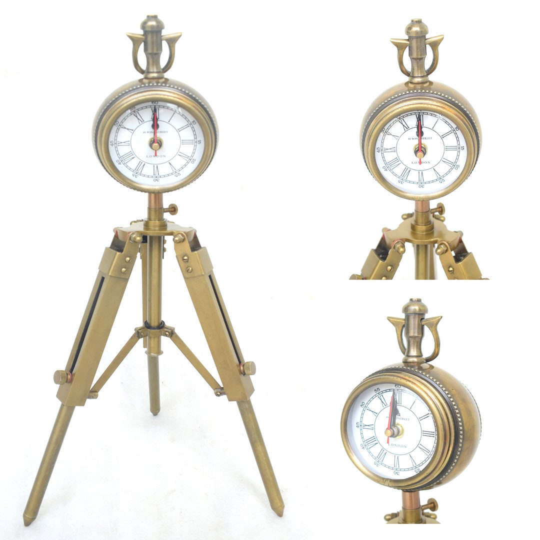 Brass Desktop Clock, Table Top Clock on Tripod Stand, Handmade Brass ...