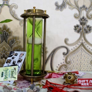 Personalized Green Liquid Handmade Hourglass Antique Brass Sand Timer Personalized Decorative For Any Occasion Gift for Collectors
