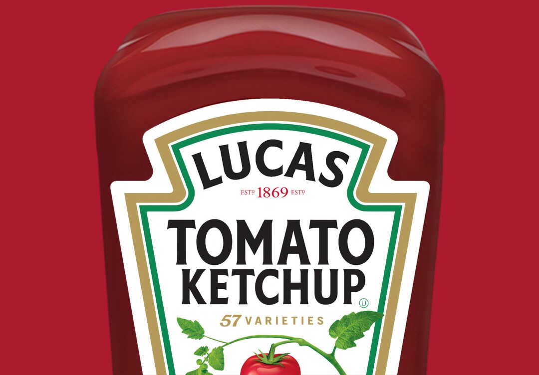 Set of 2 PREMIUM Heinz Ketchup Stickers With Personalized First Name