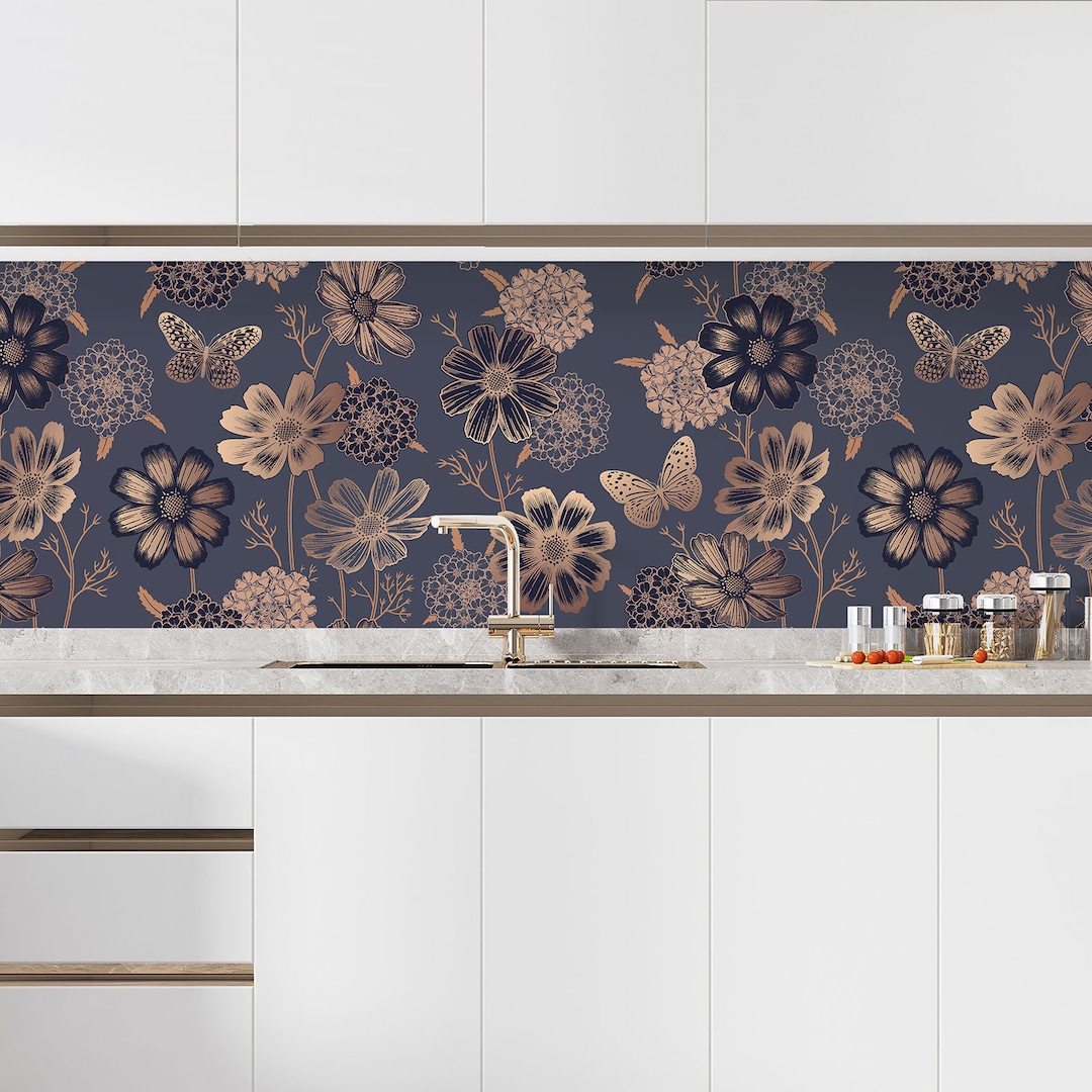 Self-adhesive Kitchen Splashback Wall Sticker Flowers Butterflies - Etsy