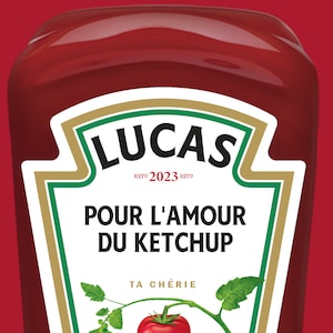 Confezione da 2 adesivi PREMIUM Heinz Ketchup con nome e cognome personalizzati - Alta qualità Varie dimensioni Adatto a tutte le bottiglie