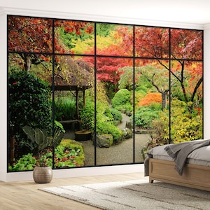 Papier peint panoramique Trompe l'oeil Verrière - Jardin
