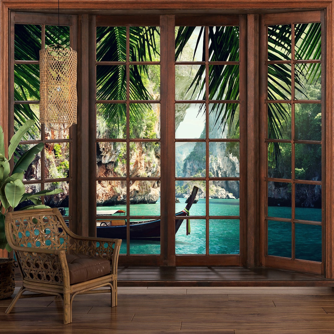 trompe-l-oeil-panoramic-wallpaper-wooden-window-paradise-etsy