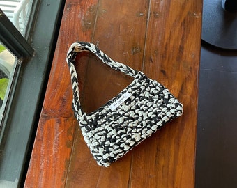 Handmade Crochet Shoulder Bag - Gray&Black