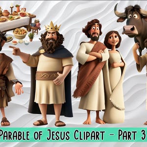 Paquete de imágenes prediseñadas de las Parábolas de Jesús - Parte 3 / Descarga digital / Ilustraciones bíblicas para manualidades, enseñanza y proyectos de bricolaje