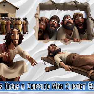 Jesus Heals a Crippled Man Clipart Bundle | Digital Download | Biblical Illustrations for Religious Crafts, Teaching, and DIY Projects