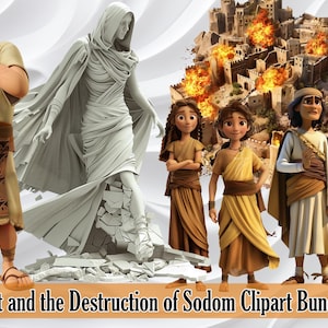 Lot and the Destruction of Sodom Clipart Bundle, Bible Characters, Cartoon Images, Bible Stories, Instant Download, Christian PNG Files