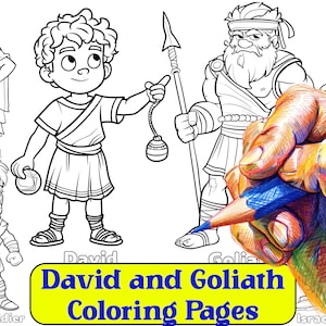 Páginas para colorear de David y Goliat, Historias bíblicas, Descarga instantánea