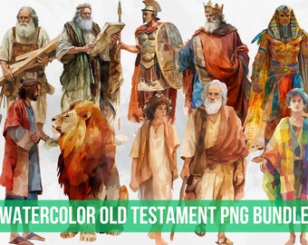 Bundle PNG aquarelle de l'Ancien Testament, personnages de la Bible, téléchargement immédiat
