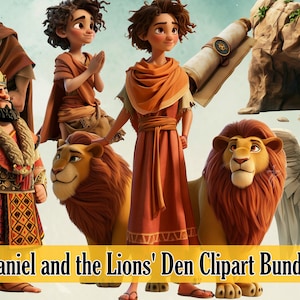 Pacote de clipart de Daniel e a Cova dos Leões, arquivos PNG, histórias da Bíblia, download instantâneo, clipart bíblico, personagens da Bíblia, download digital,
