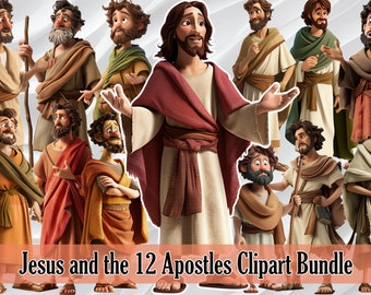 Jesus and the Apostles Clipart Bundle, Cartoon Images, Bible Stories, Instant Download