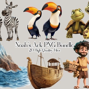 Pacchetto PNG dell'Arca di Noè, Immagini dei cartoni animati, Storie della Bibbia, Download immediato