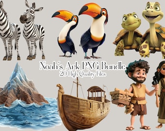 Noahs Arche PNG Bundle, Cartoon Bilder, Bibelgeschichten, Instant Download