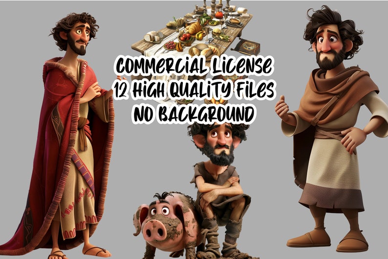 Pacote PNG do filho pródigo, clipart bíblico, a parábola, download ...