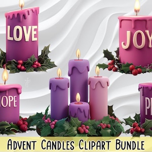 Paquete de imágenes prediseñadas de velas de Adviento / Descarga digital / Diseños navideños religiosos para manualidades, enseñanza y proyectos de bricolaje