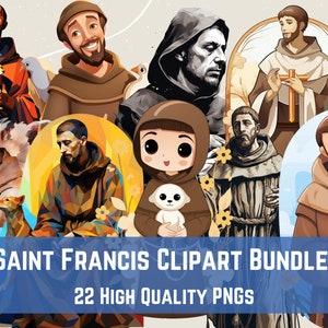 Saint François d'assise Clipart PNG Bundle, téléchargement immédiat