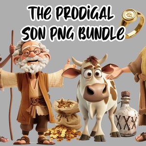 Paquete PNG del hijo pródigo, imágenes prediseñadas bíblicas, la parábola, descarga digital